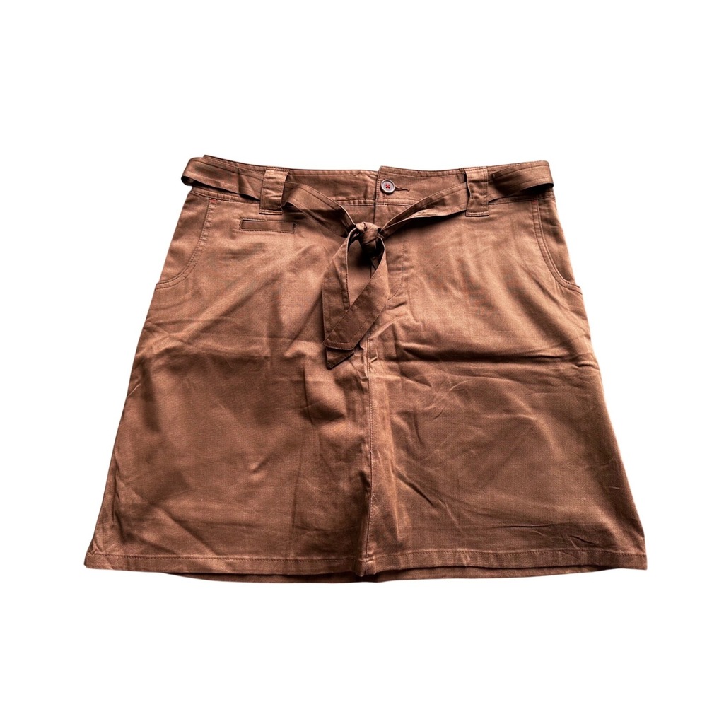 White Stag Womens Brown Tile Stretch Tie Waist A-Line Mini Skirt Size 10 Average